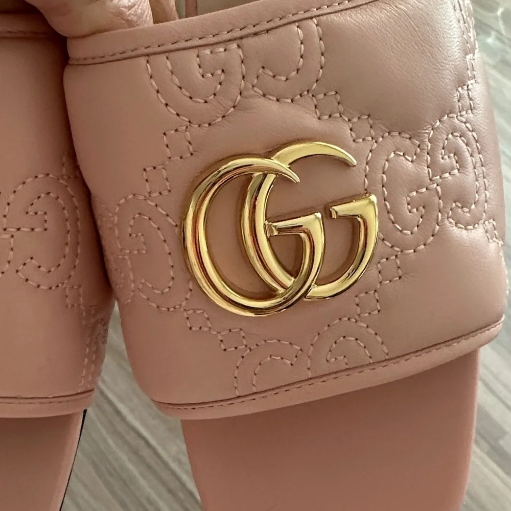Gucci Blush Pink Quilted Slide Sandals - Picture 4 of 8